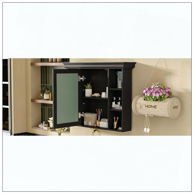Armoire de rangement murale avec miroir et 6 tablettes, Noir