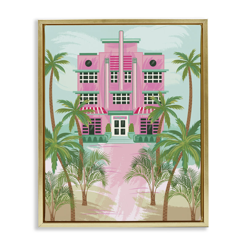  "Tropical Palm Hotel", art mural par Lisa Perry White, H 21 po x l 17 po, Cadre flottant métallique doré