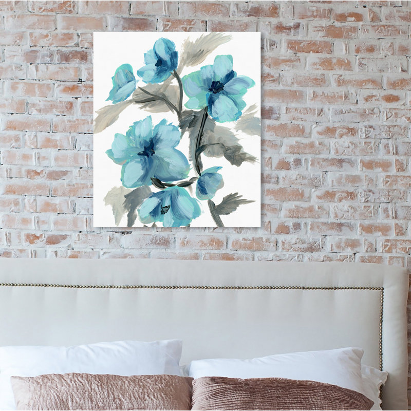« turquoise florals » par oliver gal print, Toile tendue, H 20 po x l 20 po x P 1,5 po
