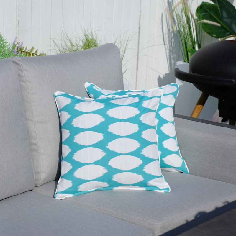 Outdoor Throw Pillow, 16.54" x 16.54" x 6.1", Cotton, Dot Blue