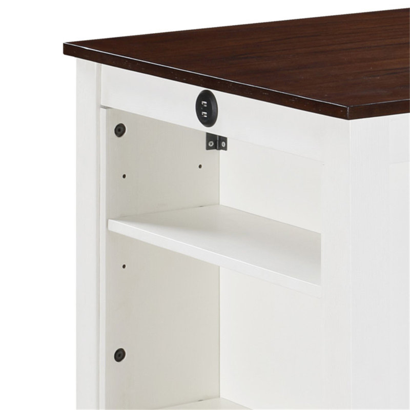 Gregorio 36" 3-Piece White Finish Small Space Counter Height Dining Table with Shelves and 2 Chairs, White+Brown / White