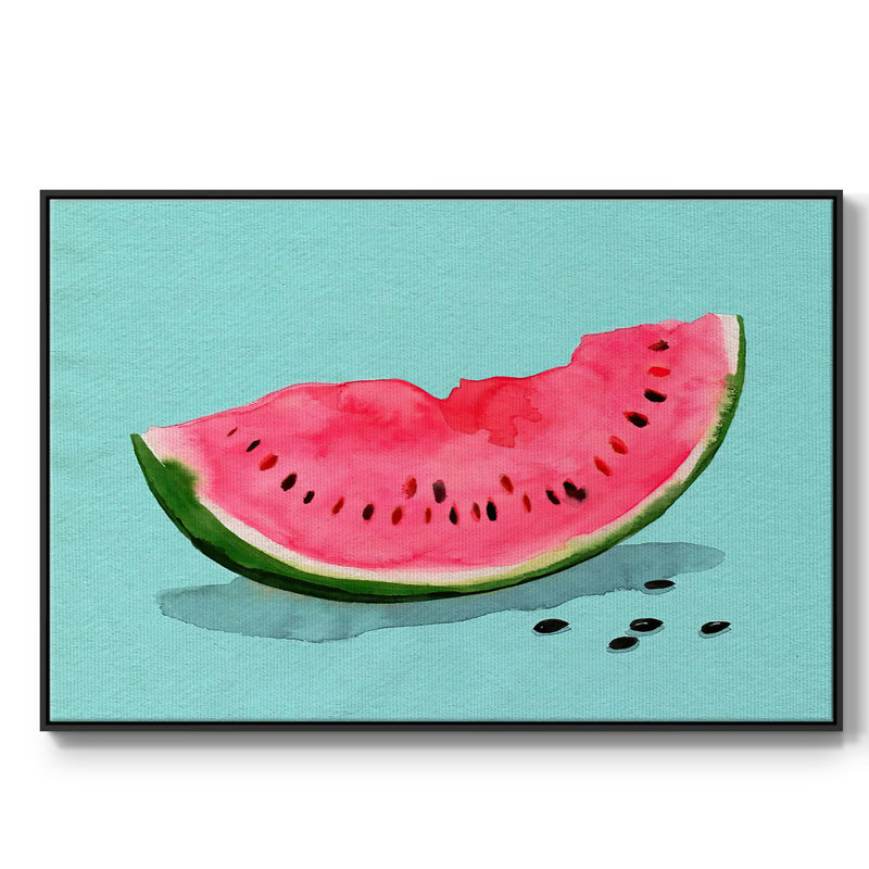 Summer Watermelon II, peinture sur toile encadrée, Cadre noir, H 17 po x l 25 po x P 2 po