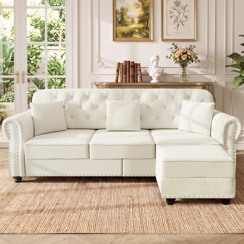 Canapé capitonné en velours 82,6 po Chesterfield, Beige