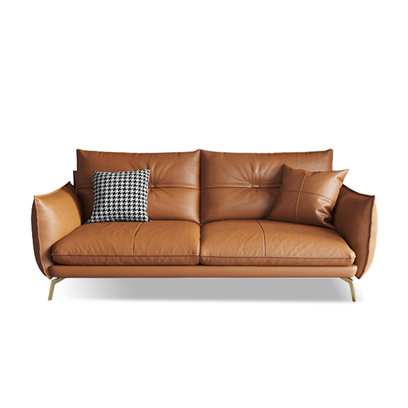 Causeuse coussin orange en cuir véritable