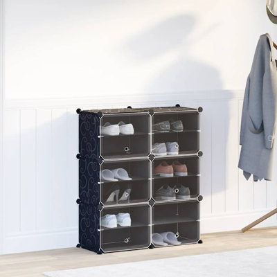  Storage Cube Organiser With 6 Cubes And Doors Black PP