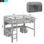Lit mezzanine avec bureau, armoires, tiroirs et plateau de chevet, station de charge-813424886