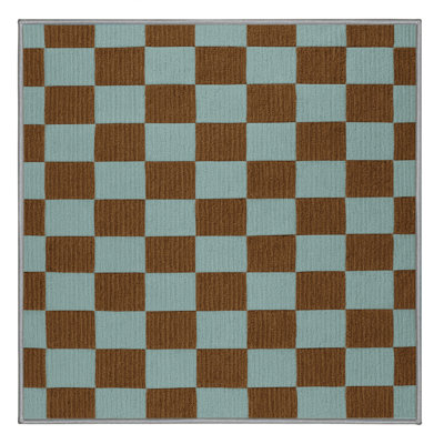 Machine Washable Checkered Gray Area Rug