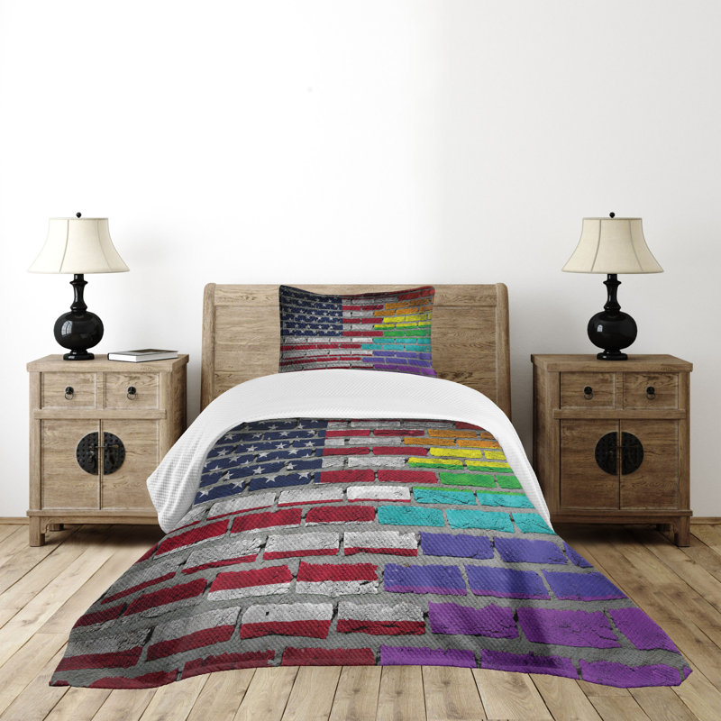 Ambesonne American Flag Bedspread Set 2 Pcs Brick Wall Pride Twin Multicolor