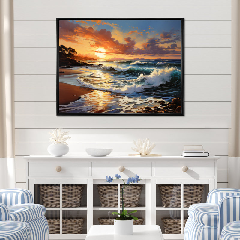 Photo de plage ensoleillée Horizons I - impression, H 12 po x l 20 po x P 1 po, Cadre flottant noir