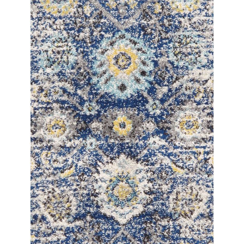 Navy and Ivory 5' x 7'6" Synthetic Stain-Resistant Area Rug