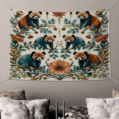 Tapisserie murale «Pandas on Floral Branches» - décoration murale Pandas