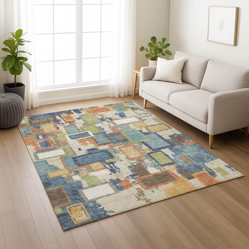 Machine Washable Indoor/Outdoor Gursevak ACN2246 Geometric Rug, Rectangle 3' x 5'