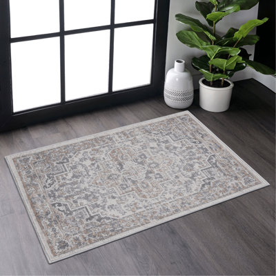 2X3 Ivory / Beige / Oriental Doormat Rug