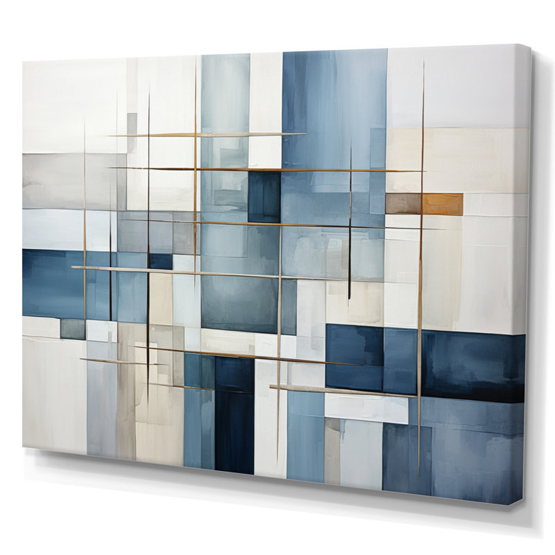 Jakier Blue Grey Line Art Abstract Geometrics I On Canvas Print, H 12 po x l 20 po x P 1 po, Toile tendue