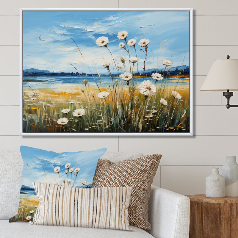Veniaminof Landscape Vangogh Dandelions Field III On Canvas Print, H 16 po x l 32 po x P 1 po, Cadre flottant blanc