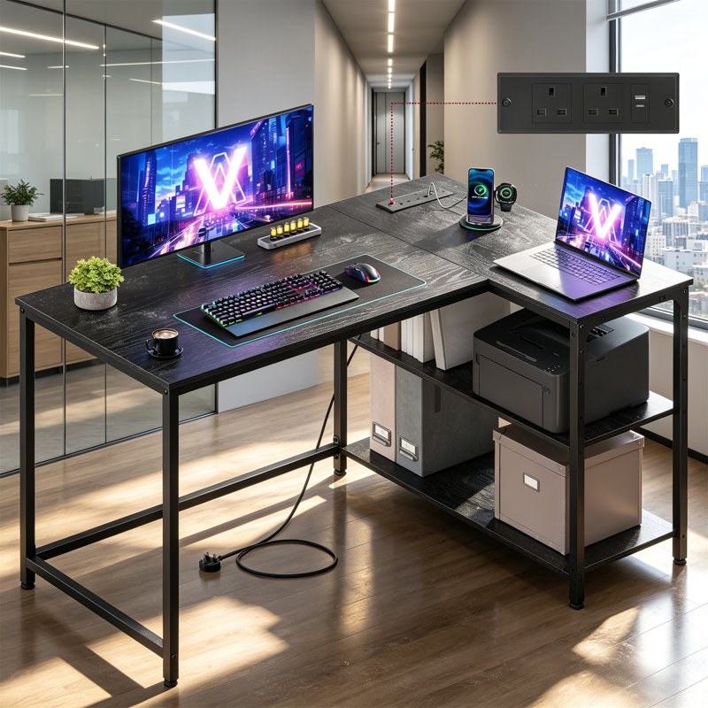 L-Shaped MDF Steel Computer Desk