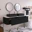 60" Woodgrain Colour Wall-Mounted Bathroom Vanity With Curved Edges & Striped Design, Storage Cabinet With 2 Drawer, 2 Black Rectangular Ceramic Basins.-114658847