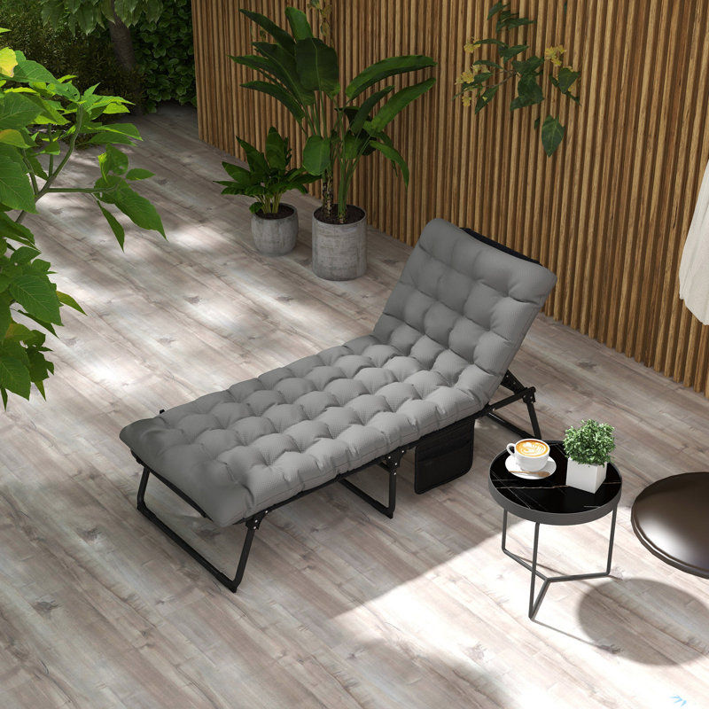 Chaise longue d'extérieur, chaise longue pliante réglable avec dossier à 4 positions