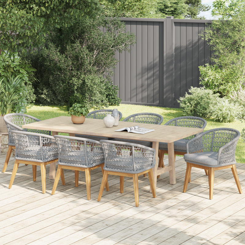 Lipsey Rectangular Patio Dining Set with Cushions, Gray, 8