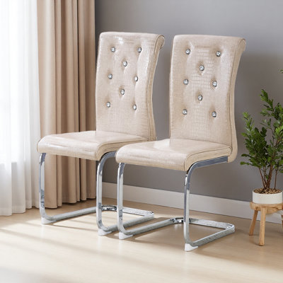 Set Of 2,Retro Alligator Skin Upholstered Dining Chairs,With Crystal Buckle Design And Faux Leather Design,A Touch Of Elegance And Mystery To The Dining Area