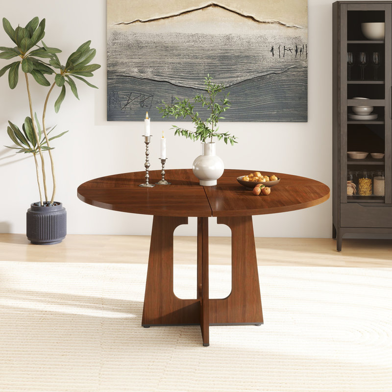 47" Round Dining Table for 4-6, Modern Farmhouse MDF Kitchen Table with 4-Panel Top, Multi-Purpose Table for Dining Room, Kitchen & Small Spaces