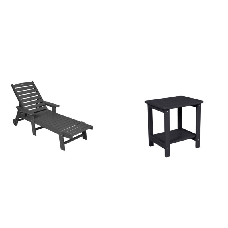 3-Piece Black Oversized Lounge Set: Side Table, 5 Positions & Cup Holder, Black