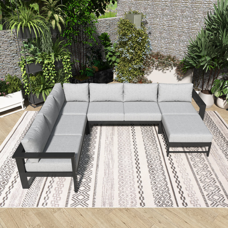 Ensemble de canapé d'extérieur en fer 114,17 po avec coussins gris, Gris