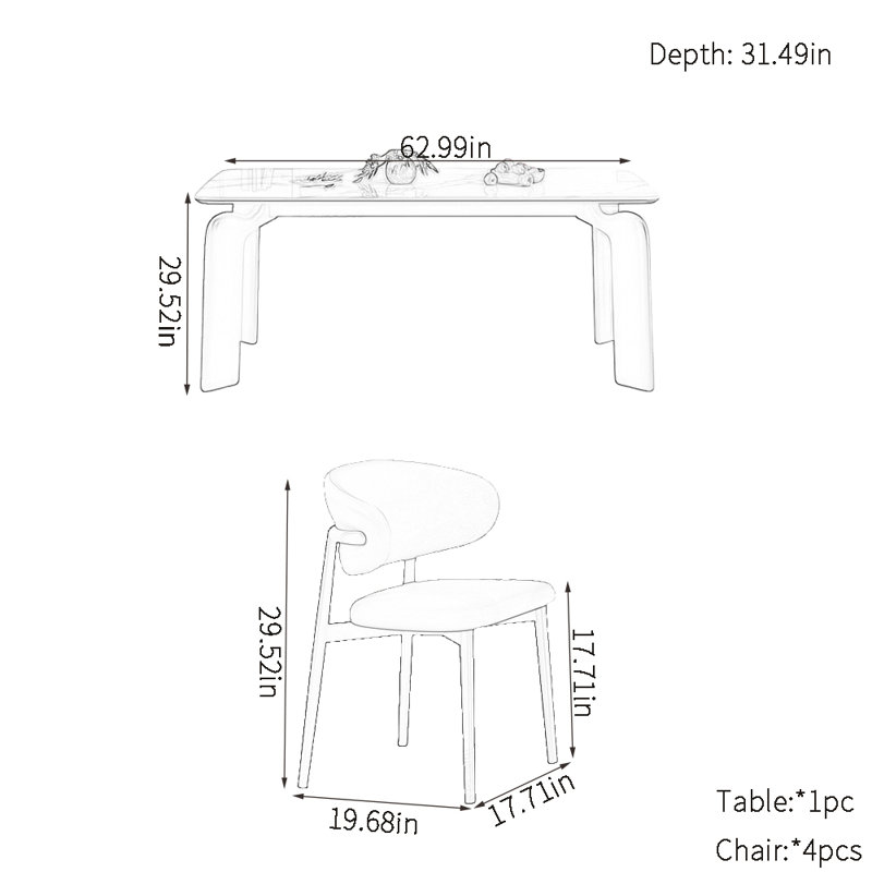 Premium sense  rock plate dining table sets, 29.52"H x 62.99"L x 31.49"W