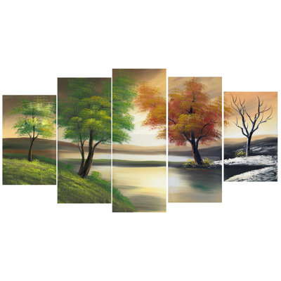 « changing seasons on the lake », ensemble de 5 reproductions de peintures sur toiles tendues