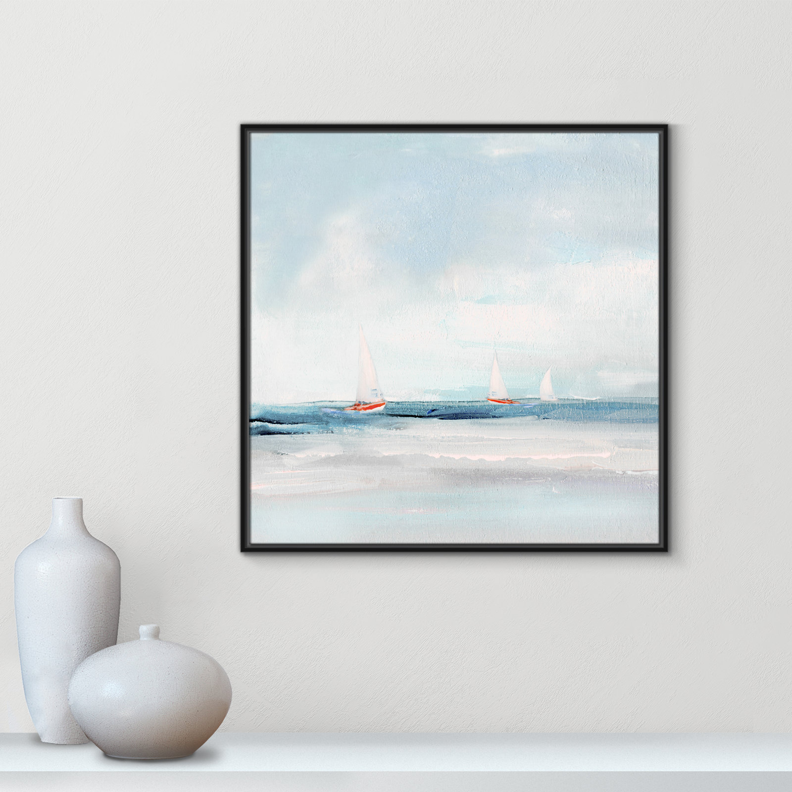 Charter "Caribbean Sail" Painting by Sally Swatland, Black, 31.5" H x 31.5" W x 2" D