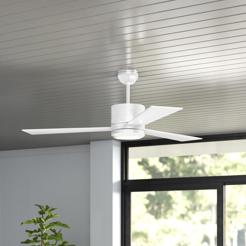 Tulsi Ceiling Fan with LED Lights, Matte White with White Blades, 42