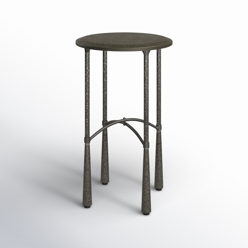 Black Distressed Metal and Wood Round End Table