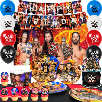 WWE Birthday Party Decorations, 112 Pcs WWE Party Supplies & WWE Party Tableware for Kids Set