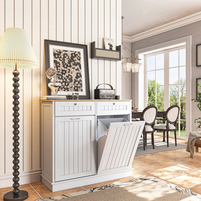 Armoire de cuisine en contreplaqué durable avec tiroirs coulissants lisses et poubelle renforcée, idéale pour une performance durable et une cuisine moderne.