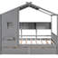 Lit double gris avec conception de maison en bois, 2 tiroirs et tablette de rangement pour épingles, décoration de structure,
