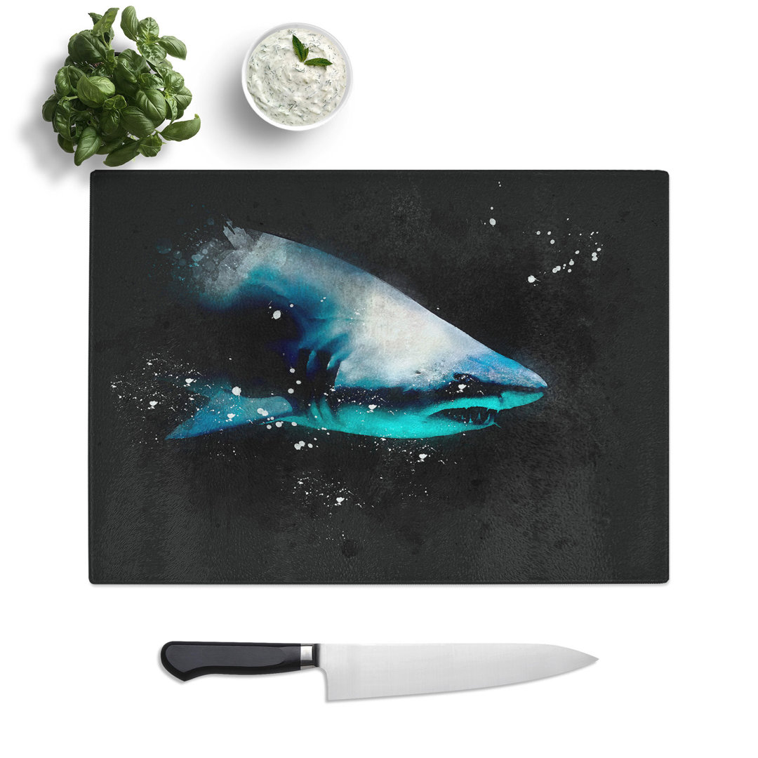Tempered Glass Shark in the Shadows Chopping Board