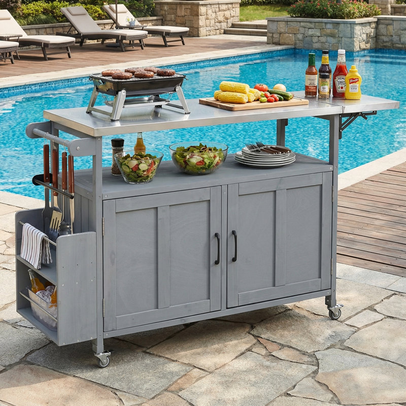 Îlot de cuisine pliable pour l'extérieur, Gris