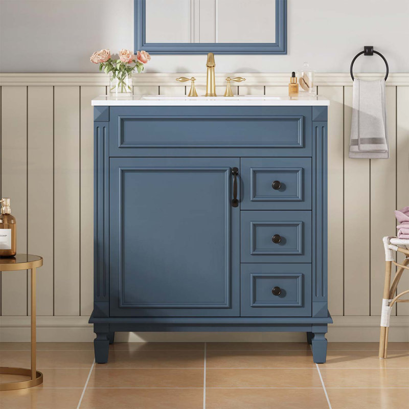 Meuble-lavabo de 30 pouces avec lavabo en céramique, Bleu