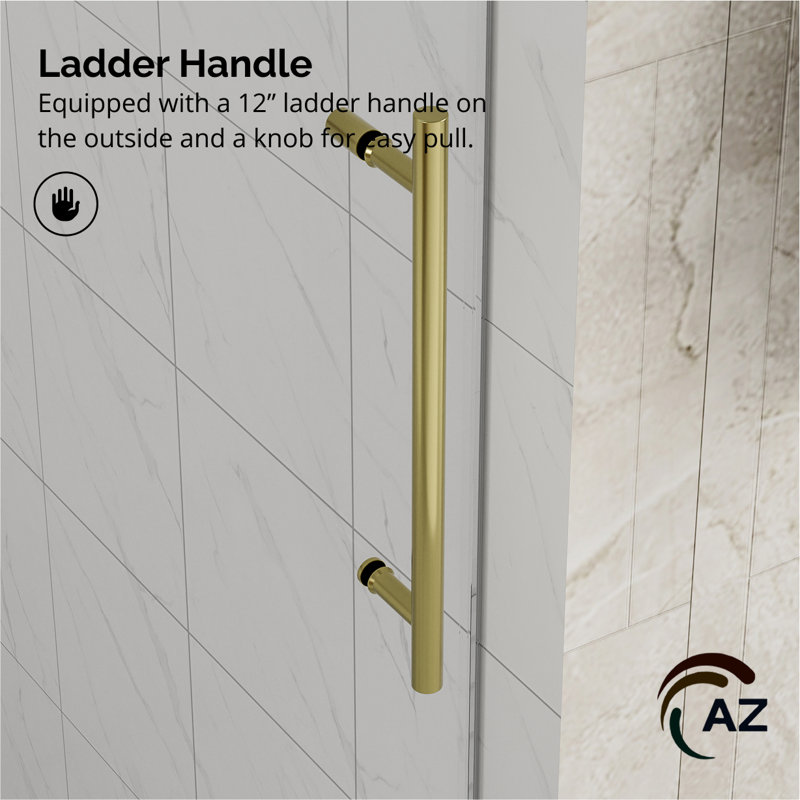 Radiance 50" - 54" W x 76" H Single Sliding Frameless Shower Door in Brushed Gold with 3/8" Clear Glass, Gold