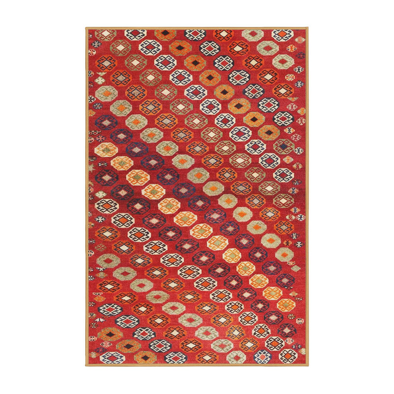 Tapis de zone rouge/jaune contemporain, Rectangle 8 pi x 10 pi