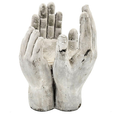 Décoration en ciment gris antique de 9 pouces acceptant les mains pour une plantation intérieure et une exposition de bougies bien disposées ou exposées à l'intérieur ou à l'extérieur