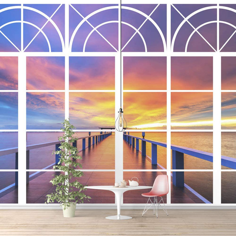 Adhésif mural fenêtre vue de la nature, L 100 po x l 144 po