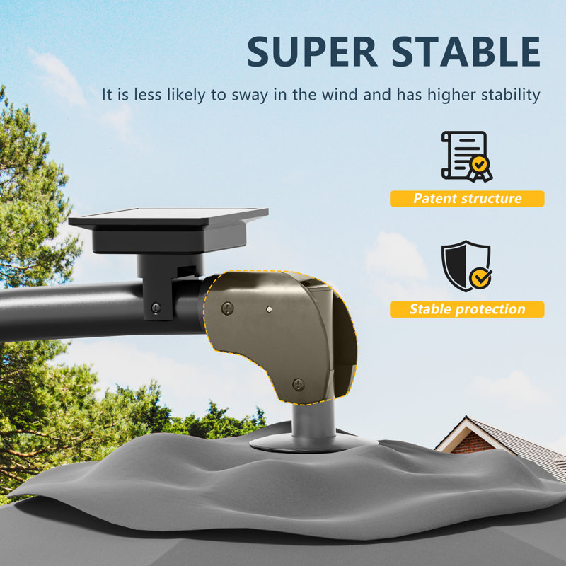 Parasol solaire en porte-à-faux décalé 8,2 pi à DEL avec 8 bandes lumineuses, parasol suspendu à éclairage extérieur avec manivelle et inclinaison, protection contre les rayons UV pour la terrasse