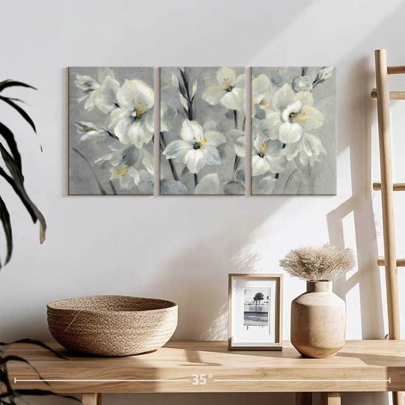 Harnek Flowers On Gray II, 12" H x 26" W