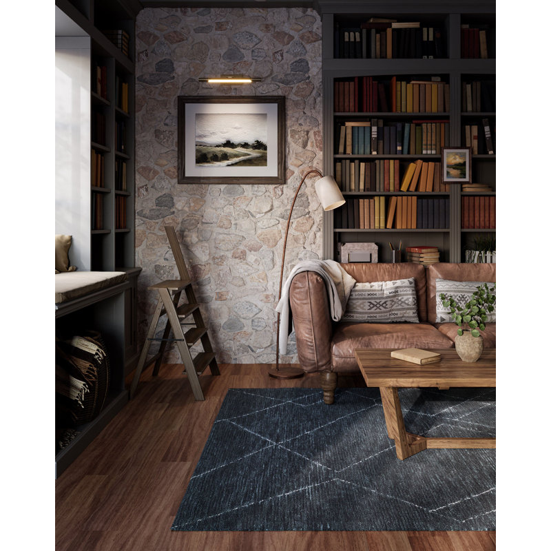 Lodi Wendell Abstract Hand Tufted Wool Area Rug in Navy/White, Rectangle 8' x 10'