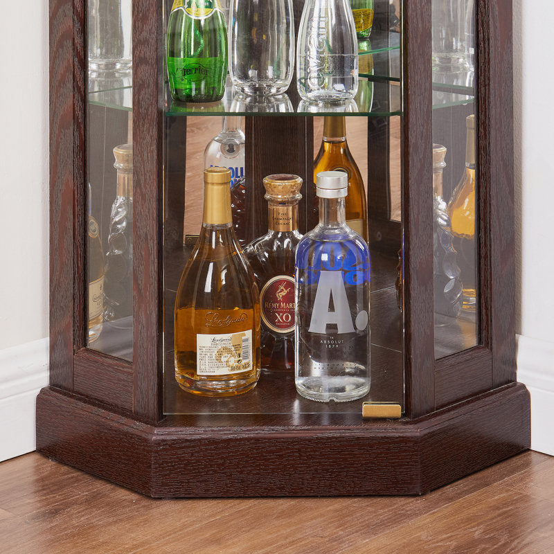 Lighted Corner Curio Cabinet For Displaying Collectibles, Wine, And Decorative Items, Offering Functional Storage And Elegant Design