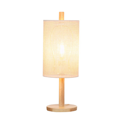 Modern Classic Oak Wood Table Lamp with Paper Rattan Shade - Decorative Desk Lamp for Bedroom, Living Room & Study - European Design Lighting Fixture