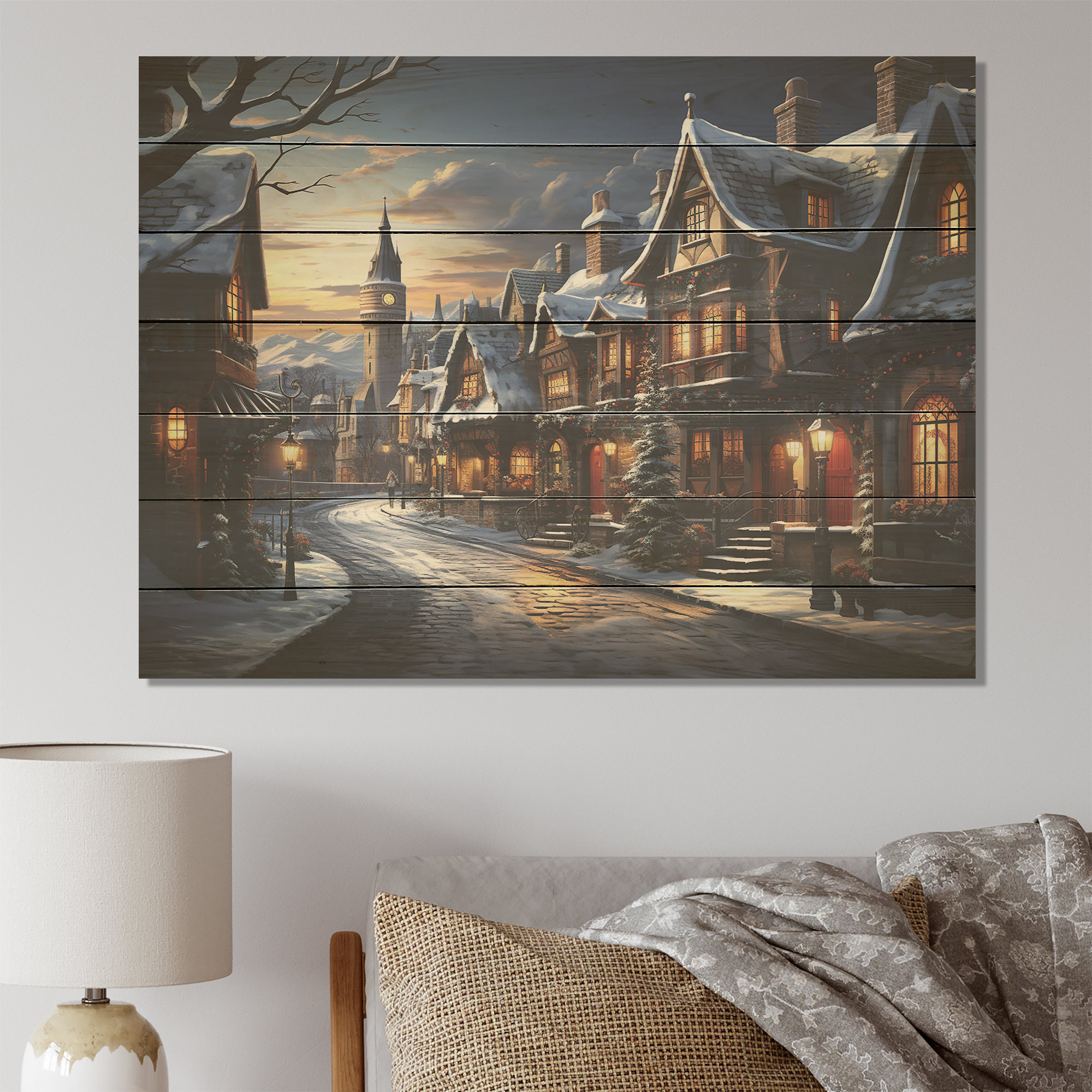 Lark Manor™ European Winter City By Night - Winter Landscape On Wood ...