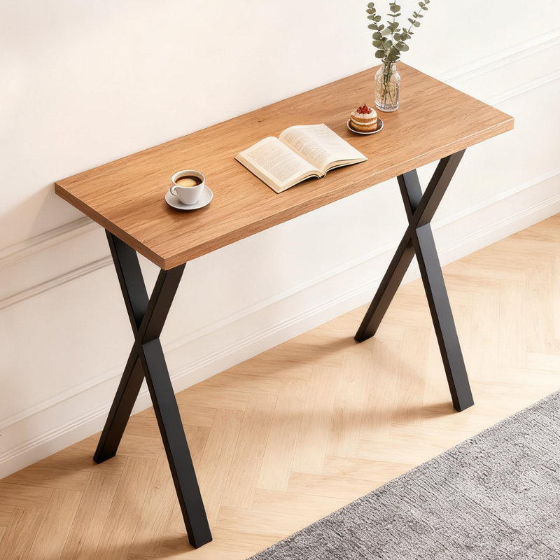 Mattias 120CM Rectangular Bar Table Black Metal Legs Dining Table, Oak 
