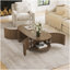 Table basse ovale cannelée avec rangement pour le salon, bois d'hévéa massif, 1 tablette et 2 portes de rangement ouvertes, noyer, 47 po-1416827856